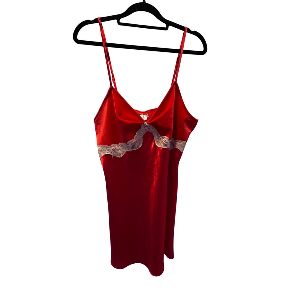 Vintage Cinema Etoile Red Velvet Lace Chemise Slip Dress Nightgown L Coquette